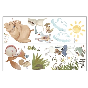 Detail layout of forest animal band wall stickers featuring bears and foxes on white background