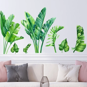 Nordic tropical green leaf wall stickers for living room decor with watercolor banana leaves