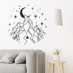 Minimalist mountain and moon geometric wall sticker for modern home living room decor