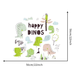 Détails des stickers muraux dinosaures avec dimensions de mise en page de 56cm x 56cm