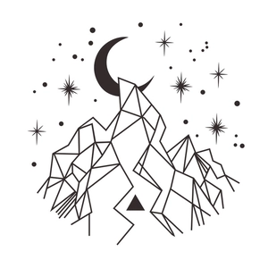 Close-up of minimalist geometric mountain and moon vinyl wall sticker in black
