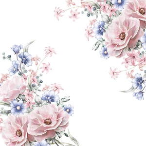 Self-adhesive wall sticker featuring elegant pink roses and blue floral patterns on white