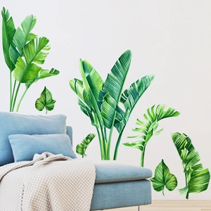 Nordic tropical green leaf wall stickers with watercolor banana leaves for living room