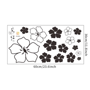 Detailed dimensions of minimalist black and white flower wall sticker set 60x30cm