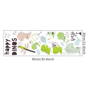 Détail de la disposition des stickers dinosaures avec dimensions de 90cm par 30cm