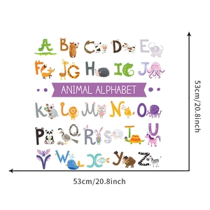 Dimensioni dettagliate degli adesivi murali alfabeto animali misura 53cm per 53cm