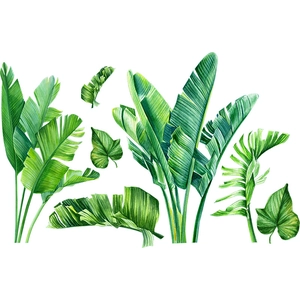 Close-up of tropical watercolor Monstera and banana leaves for self-adhesive wall art