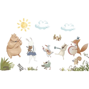 Detailed watercolor animal band stickers with bears and foxes for nursery wall decor