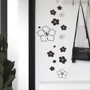 Black floral wall stickers with solid and outline flower designs for home wall decor