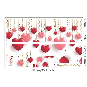 Stickers muraux cœurs rouges et roses pour la Saint-Valentin, dimensions 90x30 cm