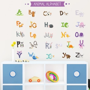 Adesivi murali educativi con alfabeto animale e personaggi A-Z per camerette dei bambini
