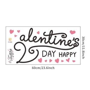 Detail view of Valentine's Day wall decal with black script and pink hearts decor