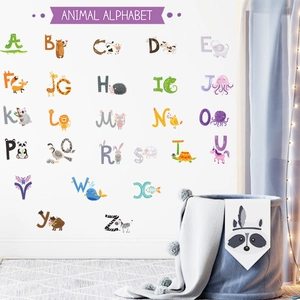 Adesivi murali alfabeto animali colorati con 26 lettere per cameretta dei bambini