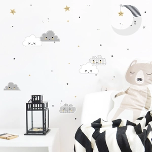 Nordic cartoon cloud and moon wall stickers for nursery and children room decoration