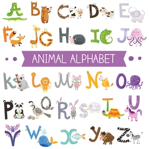 Adesivi murali educativi con alfabeto animali e 26 lettere animate per cameretta bimbi