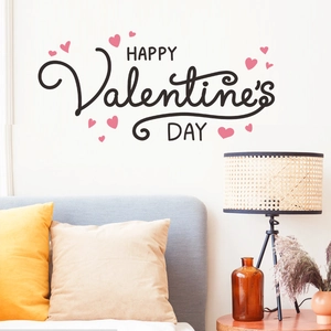 Romantic HAPPY Valentine's DAY wall sticker with pink hearts for bedroom decor