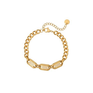 Luxuriöses goldenes Titanstahl-Kettenarmband mit funkelnden Zirkonia-Gliedern für Damen