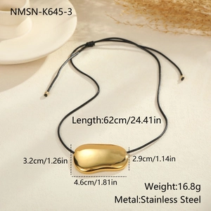 Detailed size chart for golden pebble pendant stainless steel necklace with adjustable cord