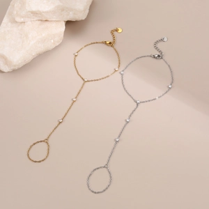 Bracciale ad anello alla moda in acciaio inossidabile con zirconi oro e argento