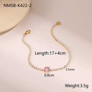 18K gold plated tennis bracelet with sparkling pink oval zircon and extension chain