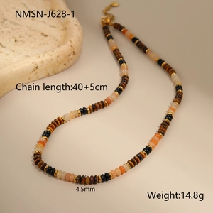 Detail view showing multi-colored boho beads, chain length 40+5cm and lobster clasp