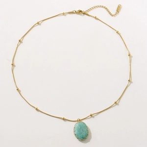 18K Gold Edelstahl Schlangenkette Halskette mit ovalem Türkisstein Anhänger