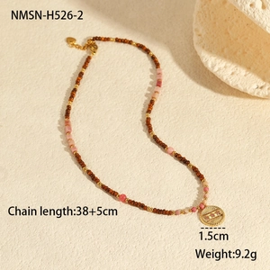 Detail view of Bohemian beaded necklace with starfish pendant and size specifications