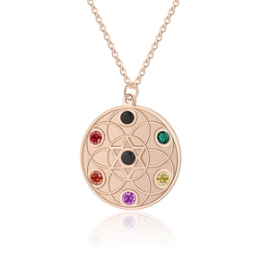 Collier en titane or rose avec pierres colorées et pendentif géométrique étoilé