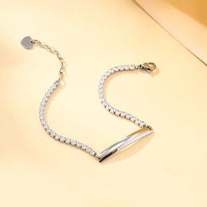Pulsera ID de Acero Inoxidable Minimalista de Moda Para Mujer Oro Plata Galvanizado Diamantes de Imitación Zirconia Ajustable DIY Joyería
