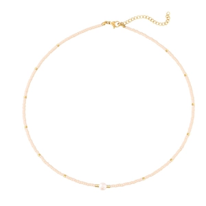 Collana minimalista in acciaio inossidabile con perle rosa e una perla d'acqua dolce bianca