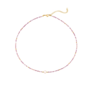 Elegante collana girocollo con perle naturali d'acqua dolce e perline pastello oro