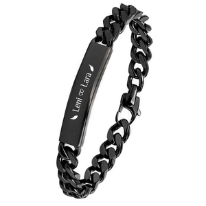 Pulsera cubana negra personalizada con chapado en oro de 18K y placa grabada con láser
