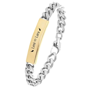 Pulsera de cadena cubana chapada en oro de 18K con placa personalizada grabada con láser