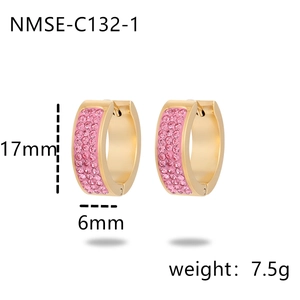 Chic 18K gold plated stainless steel hoop earrings with sparkling pink rhinestones pavé