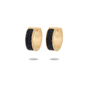 18K gold-plated stainless steel huggie earrings featuring micro-paved black crystals