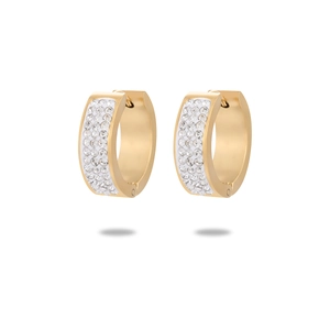 18K gold plated stainless steel C-shaped hoop earrings with sparkling white zircon stones