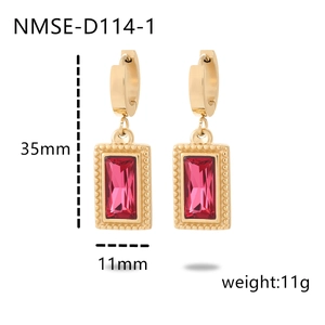 Boucles d'oreilles en acier inoxydable plaqué or 18 carats avec zircon rouge rectangulaire