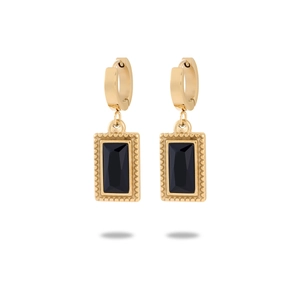 Boucles d'oreilles vintage en or 18 carats avec pierre noire carrée et perlage