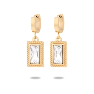 Boucles d'oreilles créoles dorées avec pendentifs rectangulaires en zircon blanc vintage