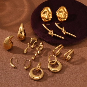 Pendientes Vintage Francés de Acero Inoxidable Chapado en Oro de 18K Para Mujer Minimalista Metal Líquido Gota Nudo Geométrico Joyería