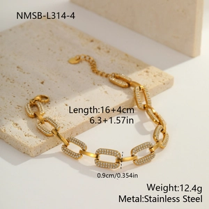 Vergoldetes Gliederkettenarmband aus Edelstahl mit Zirkonia-Rechtecken in Pavé-Fassung