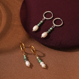Bohemian Stainless Steel Natural Turquoise Artificial Baroque Pearl Drop Earrings Fashion Lightweight Luxury Jewelry For Women Gift