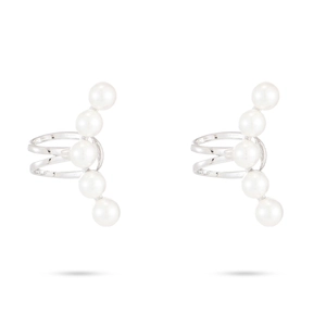 Boucles d'oreilles manchettes en perles argentées avec cinq perles rondes au design incurvé élégant