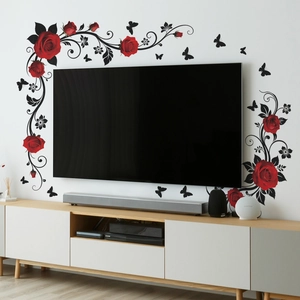 Red flower and black vine wall stickers set for bedroom living room decor