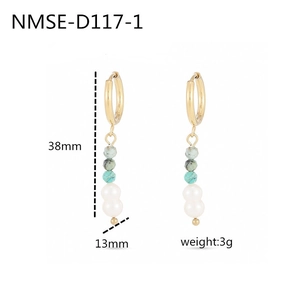 Bohemian gold drop earrings with turquoise beads and pearls, 38mm length variant