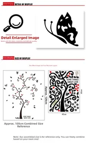 Size specifications for the Love Tree wall decal showing finished dimensions 100x120cm