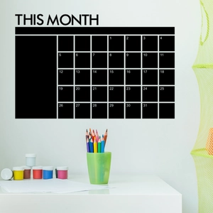 Calendrier mensuel mural en PVC noir minimaliste avec dates pour décoration de bureau