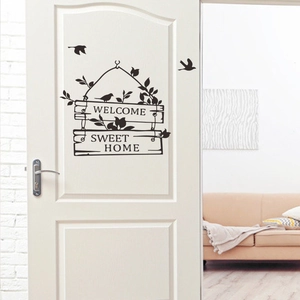Welcome Sweet Home wall sticker with birds and leaves for modern home decor