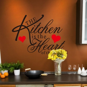 Adesivo murale decorativo per cucina con scritte nere e cuori rossi per la casa calda