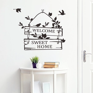 Black Welcome Sweet Home wall sticker with birds and branches for home decor